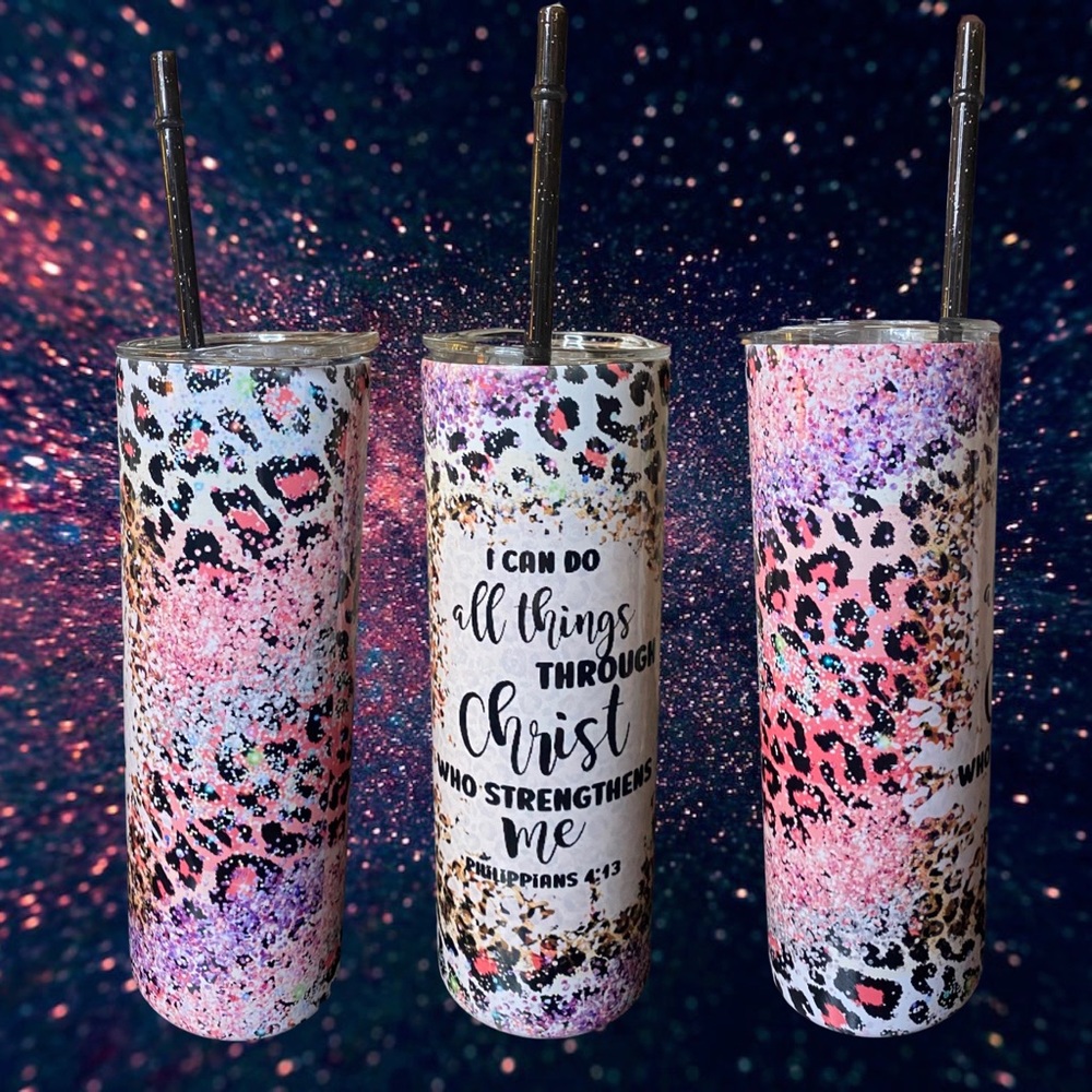 I Can Do All Things Cheetah Tumbler with Lid & Plastic Straw 20 oz., Stainless …